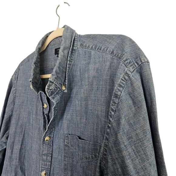 J. Crew Factory Shirt Blue Chambray Button Down Long Sleeve Shirt Men XL - Picture 5 of 8
